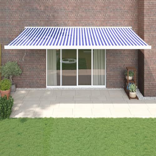 Einziehbare Gelenkarmmarkise Blau Weiß 5x3 m mit Aluminiumrahmen und Stoff für Terrasse und Balkon