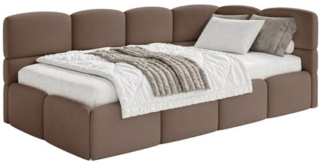 Selsey Jugendbett 120x200cm Braun gepolstert mit Stauraum und Lattenrost, Polsterbett Jugendbett rechtsseitig mit Bettkasten, Kinderbett mit Eckkopfteil, Bett für Jugendzimmer
