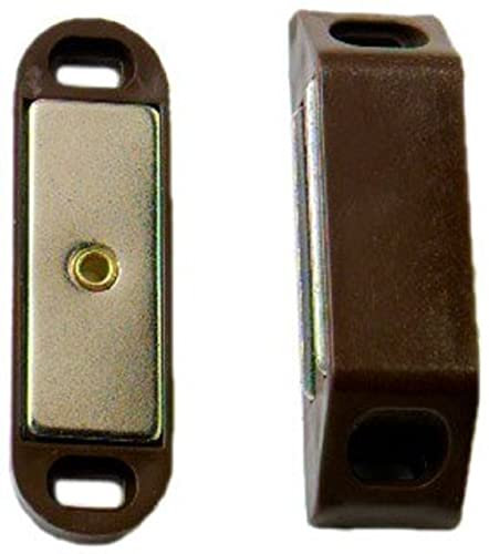 Merriway® BH00393 (2 Pcs) Heavy Duty Magnetic Cupboard Cabinet Door Catches, Large 63 x 18 mm Brown with Single Plate and Screws, 8 kg Pull Strength - Pack of 2 Pieces