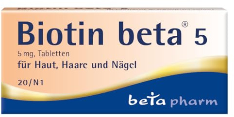 BIOTIN beta 5 Tabletten - Biotin 5mg hochdosiert (Vitamin B7), 20 Stück | Vitamine für gesundes Haarwachstum - für feste Nägel - Vitaminpräparat - ohne Zusatzstoffe - für Erwachsene