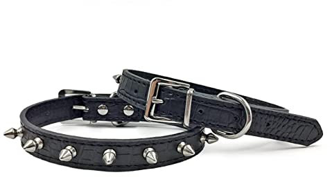 Namsan Hundewelpen Hunde Katzen Tierlederhalsbaender mit Nieten Slivery Spitz Gator-XS-Black