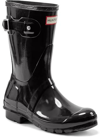 Hunter WOMENS ORIGINAL SHORT GLOSS - Stivali di gomma non imbottiti da donna, colore Nero, taglia EU 37