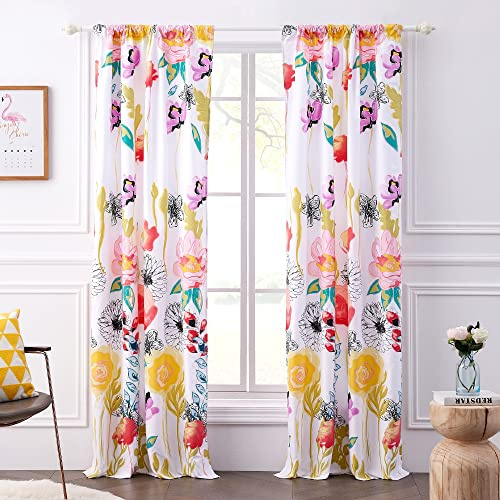 Greenland Home Watercolor Dream Curtains - Drapes - Lined Panel Pair with tiebacks - Set of 2 Panels - 63 L - White