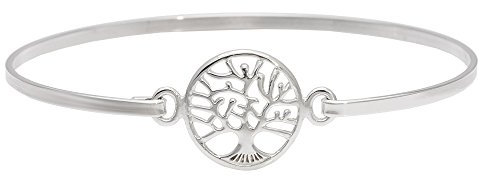 Silverly 925 Sterling Silver Tree of Life Bracelet for Women - Celtic Charm Solid Silver Bangle for Stacking - Hook Pressure Clasp - Friendship Bracelet for Teen Girls