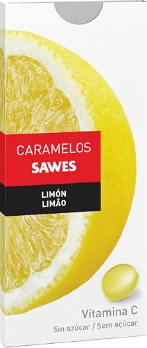 SAWES Pastillas Suavizantes Limón Caramelos Sin Azúcar con Vitamina C Suavizan la Garganta y Refrescan Caja de 10 Pastillas 22 g