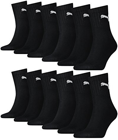 PUMA 12 Paar Socken Short Crew Sportsocken Tennis Socken Gr. 35-49 Unisex, Farbe:200 - black, Socken & Strümpfe:47-49