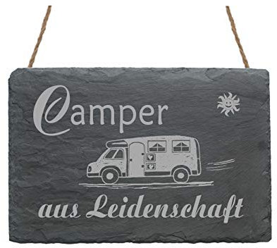 Wetterfeste Schiefertafel « CAMPER aus LEIDENSCHAFT » Motiv Wohnwagen Wohnmobil Caravan - Schild Türschild Dekoschild Geschenk - Campen Camping Dauercamper