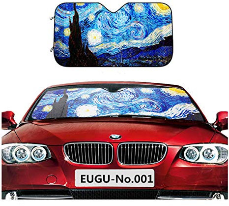 EUGU Car Windshield Sunshade,Van Gogh Starry Sky Heat Shield Sun Visor Keep Vehicle Cool,Thicken 5-Layer UV,Blocks 99% UV Radiation and Protects Interior