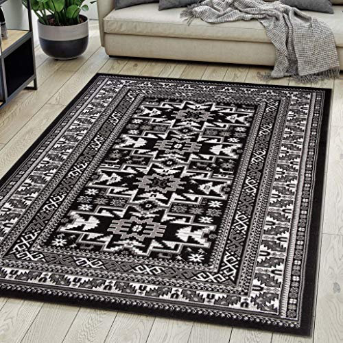 Carpeto Rugs Teppich Orientalisch Schwarz Klassisch Muster Kurzflor Öko-Tex Wohnzimmer 140 x 200 cm