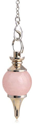 GEM-INSIDE CREATE YOUR OWN FASHION Ball Natural Pink Rose Quartz Crystal Dowsing Chakra Pendulum for Divination Real Stone Reiki Pendant for Women Energy Healing