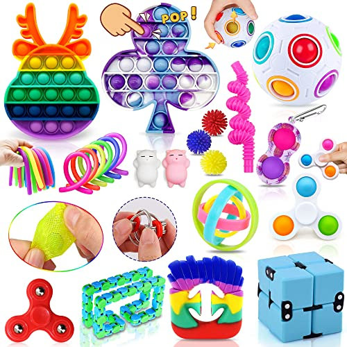 Yetech 26 Stück Fidget Toy,Fidget Pack für Kinder Erwachsene, lindert Stress und Angst Zappelspielzeug mit Zauberring Push-Blase für Geburtstagsfeier Kindertagsgeschenk