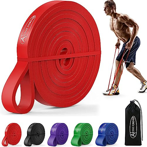 ACTIVE FOREVER Elastic Resistance Band, Pull Up Assist Band, Fitness Loop Band, for Boosting Strength,Yoga, Exercise for Men and Women (Red)