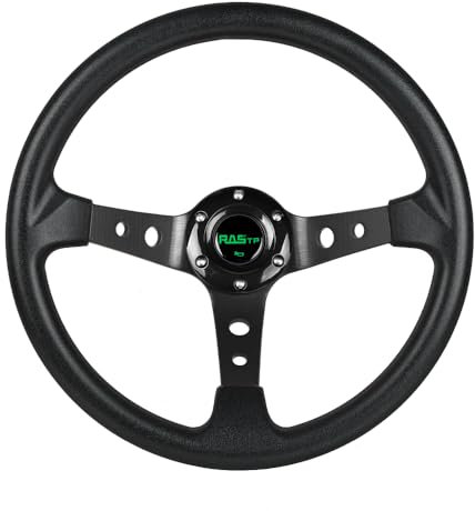 RASTP Volante universale da corsa, 350 mm, 6 bulloni, impugnatura in vinile e alluminio, con pulsante clacson, per auto, colore nero