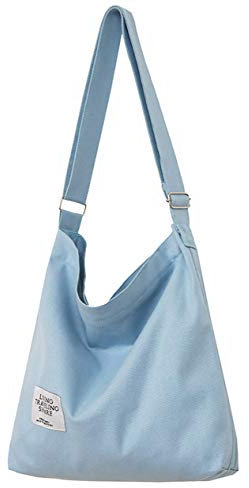 Covelin Damen Retro, Größe L, Canvas Schultertasche Hobo Crossbody Handtasche Casual Tote, Hellblau