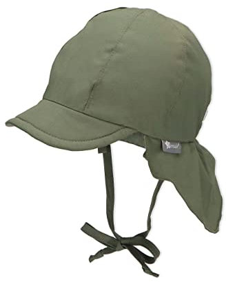 Sterntaler Schirmmütze Nacken - Unisex Baby- und Kinder Mütze mit Nackenschutz und einsteckbaren Ohrenklappen - UV-Schutz 50+ Sommermütze zum Binden - Popeline (Bio) Kopfbedeckung - mattgrün, Größe 53