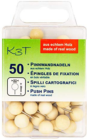 K3T Pinnwandnadeln aus Holz rund, 50er Packung