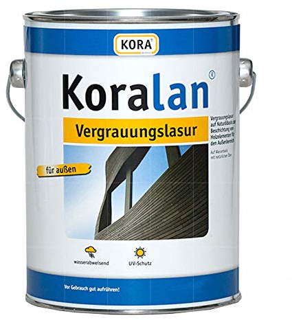 KORA® Koralan® Vergrauungslasur für Holz außen, wetterbeständig & UV-Schutz, natürlich graue Holzopzik, ideal für Nadelholz, z. B. Holzfassaden, Gartenholz, Zäune, Terrasse (Schiefer, 20 Liter)