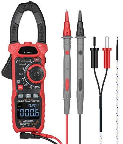 AC/DC Digital Clamp Meter 1000A True RMS Auto Range Professional Multimeter, 6000 Counts, Inrush, VFD, LOZ Mode Measures Current Voltage Temperature Capacitance Resistance Diodes Continuity Duty-Cycle