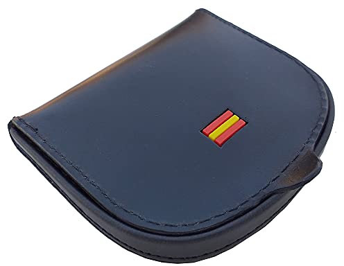 Tiendas LGP - Monedero de tacón clásico en Piel de Vacuno, Negro, con Detalle de Bandera de España, Hecho en Ubrique (Cádiz)