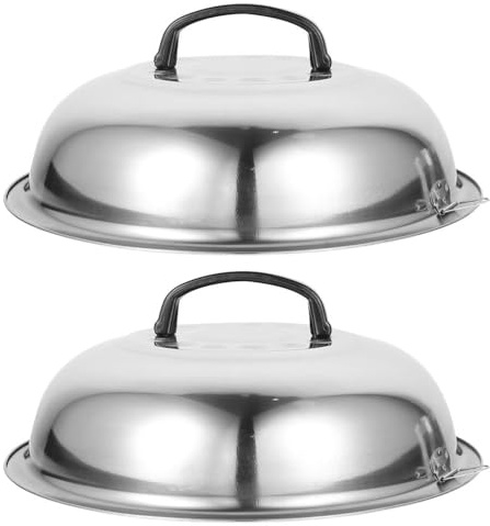 HEMOTON 2 Stücke Topfdeckel Edelstahl Speiseglocke Tellerglocke 28,5 cm Teppanyaki Dampfgarer Deckel Abdeckung Steak Abdeckhaube Schmelzkuppel Käse Haube Dome für Cheesburger Glocke