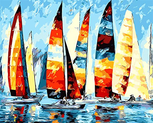 Meecaa Malen nach Zahlen Segelboot Meer Segeltuch Set für Erwachsene Anfänger DIY Ölgemälde 40,6 x 50,8 cm (Segelboot, kein Rahmen)