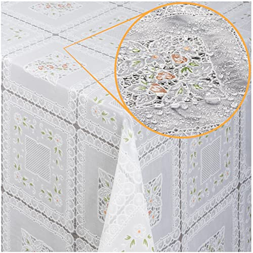 Tischdecke abwaschbar Wachstuch Lace Vinyl Häkel Spitze Optik 200 x 138cm Lace Bunt abwischbar