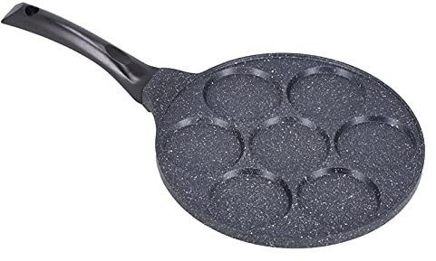 Jenngaoo Pancake Pfanne 26,5cm Antihaft Spiegeleipfanne 7 Loch Bratpfanne Mini Flachboden Hamburger Ei Smiley Face Pfannkuchen Spiegeleier Eierkuchen Geeignet für Induktion (Ohne Muster)