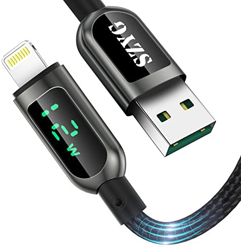 AICase iPhone Ladekabel, 1,2 m, Nylon Geflochtenes iPhone Ladekabel mit LED Display, kompatibel mit iPhone 13, 13 Pro, 12 Pro Max, 12, 11 X XS XR 8 Plus, iPad (1,2 m)