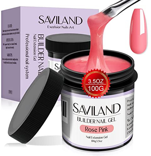 Saviland Nagelgel U V Aufbaugel – 100g/3.53oz Rose Pink Hartgel für Nägel Große Kapazität Nagelfestigungsgel für Nagelverlängerung Nail Art Maniküre Starter Aufbaugel für Gelnägel für Nagelstudio