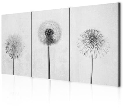 decomonkey Wandbilder Pusteblume 120x60 cm 3 Teilig Wandbild Groß Büro grau | Leinwandbild XXL, Deko, Wohnzimmer, Schlafzimmer, Wanddeko, Leinwand, Pictures For Wall, Poster, Modern, Löwenzahn, Blumen