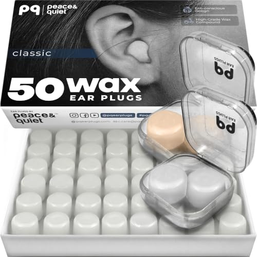 Peace&Quiet PQ Wax Ear Plugs for Sleeping - 50 Silicone Wax Earplugs