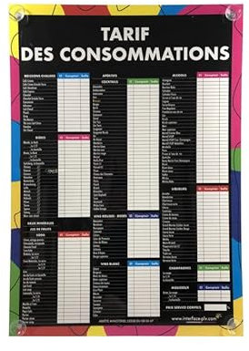 Panneau TARIF DES CONSOMMATIONS moderne format A1 avec fixation ventouses