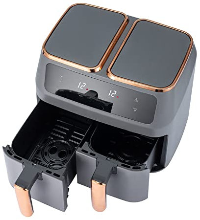 AVLUZ Friggitrice ad Aria Doppia - Display LCD Multifunzionale Airfryer a Doppio Cassetto Caldo con 2 Cestelli Antiaderenti da 4 Litri, Cottura Sana Senza Olio e Pochi Grassi,2800W