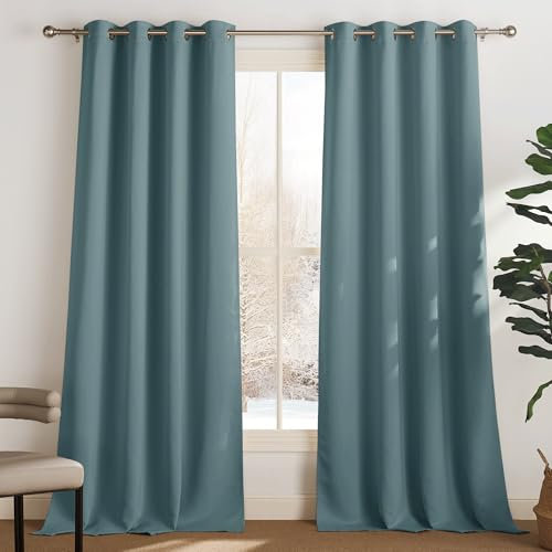 PONY DANCE Rideaux Salon - Rideau Occultant Bleu Moderne Décoration Fenêtre Isolation Thermique Lumineux Bloquer pour Maison Chambre Panneux à Oeillets, Bleu Arctique, 140 x 240 cm, 2 PCs