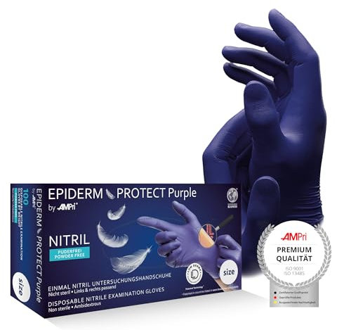 AMPri Nitrilhandschuhe, Low Derma, violett, 100 Stück/Box, Größe S, puderfrei, Epiderm Protect Purple by Med-Comfort: Nitril Einmalhandschuhe, Einweghandschuhe in den Größen XS, S, M, L, XL