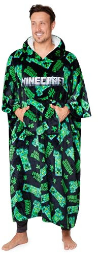 Minecraft Hoodie Decke zum Anziehen Erwachsene, Creeper Fleece Decken Hoodie Herren XXL Hoodie in Einheitsgröße - Gamer Geschenk für Männer