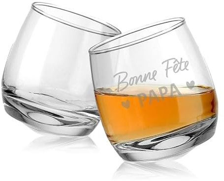 Verre whisky personnalisé (Lot de 2) Mabouteille® - Verre digestif bascule 200ml Gravure Laser pour prénom, logo… [ Verre a whisky personnalisé ]