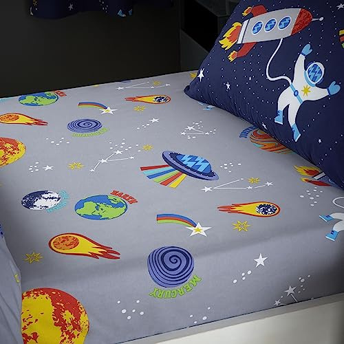 Catherine Lansfield Lost In Space Spannbettlaken für Einzelbett, Grau