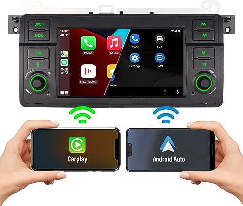 Autoradio Für BMW E46 3er 1999-2005 Radio Bildschirm Eingebautes Wireless Carplay Android auto Navi Mit Bluetooth DSP EQ Subwoofer Lenkradsteuerung AM FM RDS Radio 7 Zoll Touchscreen 1080P IPS Display