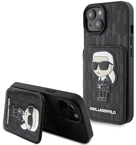 Karl Lagerfeld KLHCP15SSAKKNSCK Hülle für iPhone 15 6.1 Schwarz hardcase Saffiano Cardslots and Stand Monogram Ikonik Patch
