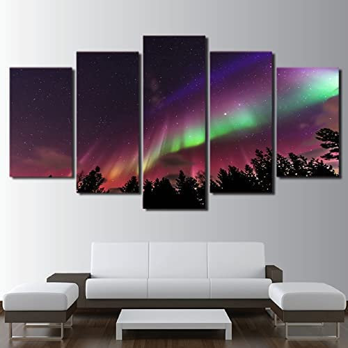 Leinwand Bilder Leinwandbilder Farbige Naturlandschaft Der Nordlichter 100×55 Cm Hd Poster 5 Teilig Wohnzimmer Wandbilder Gemälde Wohndekorationen Wanddekoration Geschenk Schlafzimmerbürohot -9W3I/Z0W