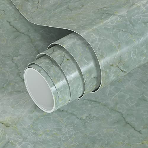 VOLEAAR 90CM x 500CM Turquoise Green Marble Contact Paper Peel Stick Wallpaper Vinyl Removable Waterproof Stick on Kitchen Countertop Cabinet Living Room Wall