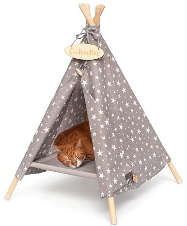 Outentin hundehöhle für kleine Hunde und Haustier – Stylish Katzenbett höhle – Modische hundehütte Indoor – Katzenzelt und cat House – viele Muster– Hunde und Katzen Tipi- 53x53x70cm - Sterne