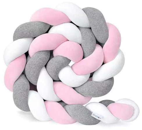 Cubstone Bettschlange Geflochten,Baby Kuschelkissen 1.5cm - flauschig Dekokissen Kinderzimmer Kinderkissen Zierkissen geflochten 100% Baumwolle Babybett Gestrickt Stillkissen Bettrolle Kissen(E,3m)