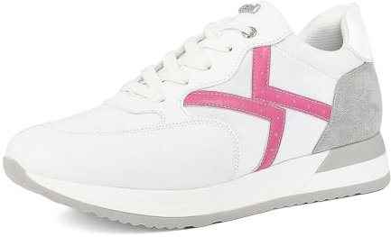 Sneakers Donna con Inserto Scamosciato e Dettaglio Colorato, Scarpe da Ginnastica con Lacci, Bianco e Fucsia, 35