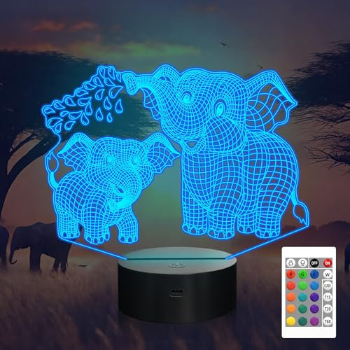 Attivolife Elefant 3D Nachtlicht, Illusions Hologrammlampe, 16 Farben ändern sich mit Fernbedienung dimmbare lebhafte Raumdekoration Geschenke für Tierliebhaber Teenager Jungen Mädchen Männer Frauen