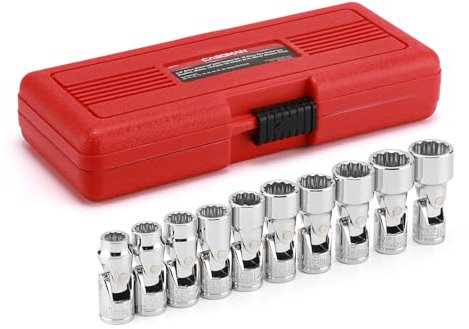 CASOMAN Juego de llaves de vaso universales de 3/20.3 cm, 10 piezas, 12 puntos, Cr-V, métrico, 10-19 mm, acabado cromado espejo