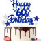 Gidobo 60th Birthday Cake Toppers, Blue Glittery Cake Decorations with Stars, Sixty Years Old Birthday Party Supplies for Men and Women