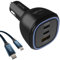 qBLOC 165W USB C Car Charger & 1m 240W Cables, 3 in 1 USB C USB A Adaptor - 140W Output for Macbook, Laptops, iPhone, Power Stations, 12/24V Vehicle Charger