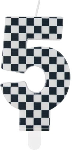 Birthday Candles with Black & White Stripes - Racing Cars Cake Topper & Themed Party Decorations for Boys & Girls 5th Birthday